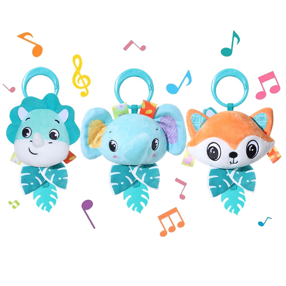 Baby Toy Cartoon Animal Stuffed Hanging Rattle Toys Baby Bed Crib Car Seat Travel Stroller Soft Plush Toys with Wind Chimes Gift