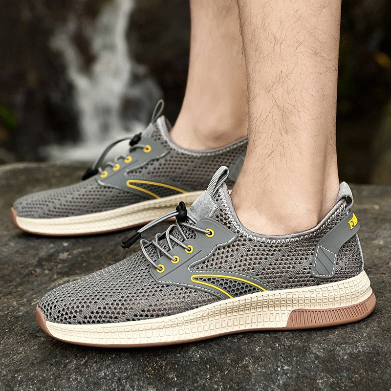 Outdoor Men Casual Shoes Genuine Leather Mens Shoes Brand Climbing Hiking Travel Shoes Breathable Man Sneakers Summer Footwear