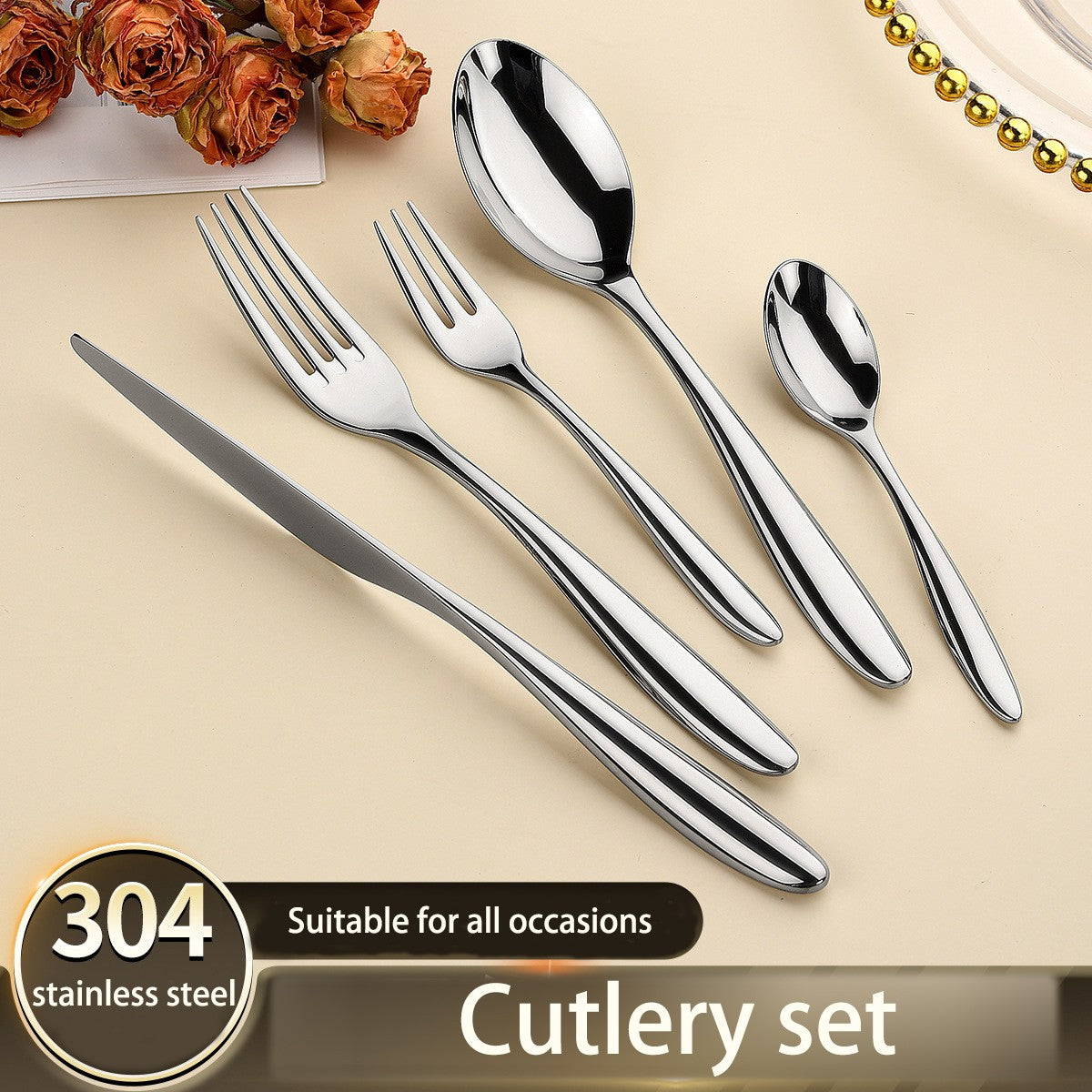 5Pcs 304 stainless steel tableware set steak knife fork cutlery set restaurant kitchen Home commercial high-end dinnerware