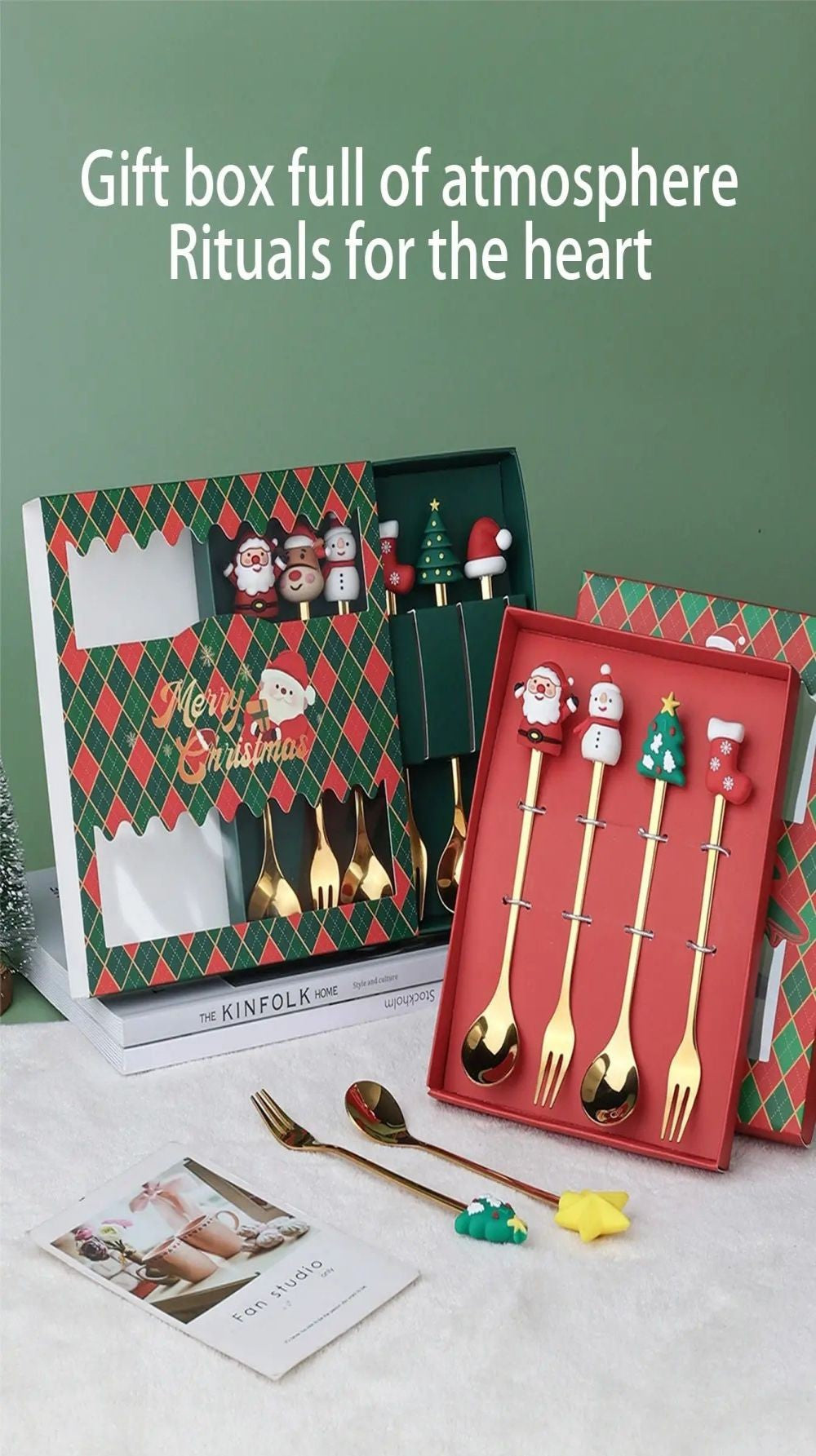 Christmas Themed Cutlery Set Stainless Steel Creative Cartoon Knife Fork Spoon 2/4/6pcs Set Holiday Gift Cutlery Decoration