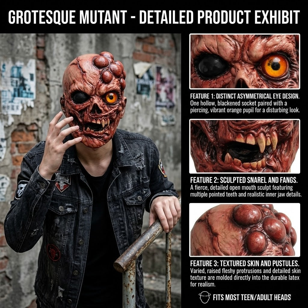 Scary Mutant Monster Full Head Latex Mask Horror Zombie Demon Cosplay Mask Halloween Party Costume Prop Realistic Creepy Masks