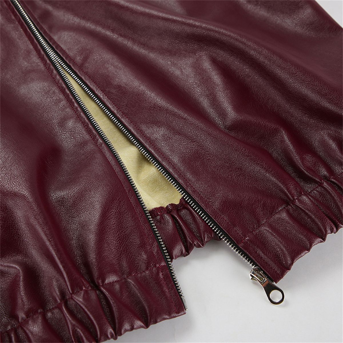 Women Vintage Wine Red Faux Leather Jakcet Fashion Outerwear Zipper Lapel Pu Coats Autumn Winter Streetwear Ladies Short Tops