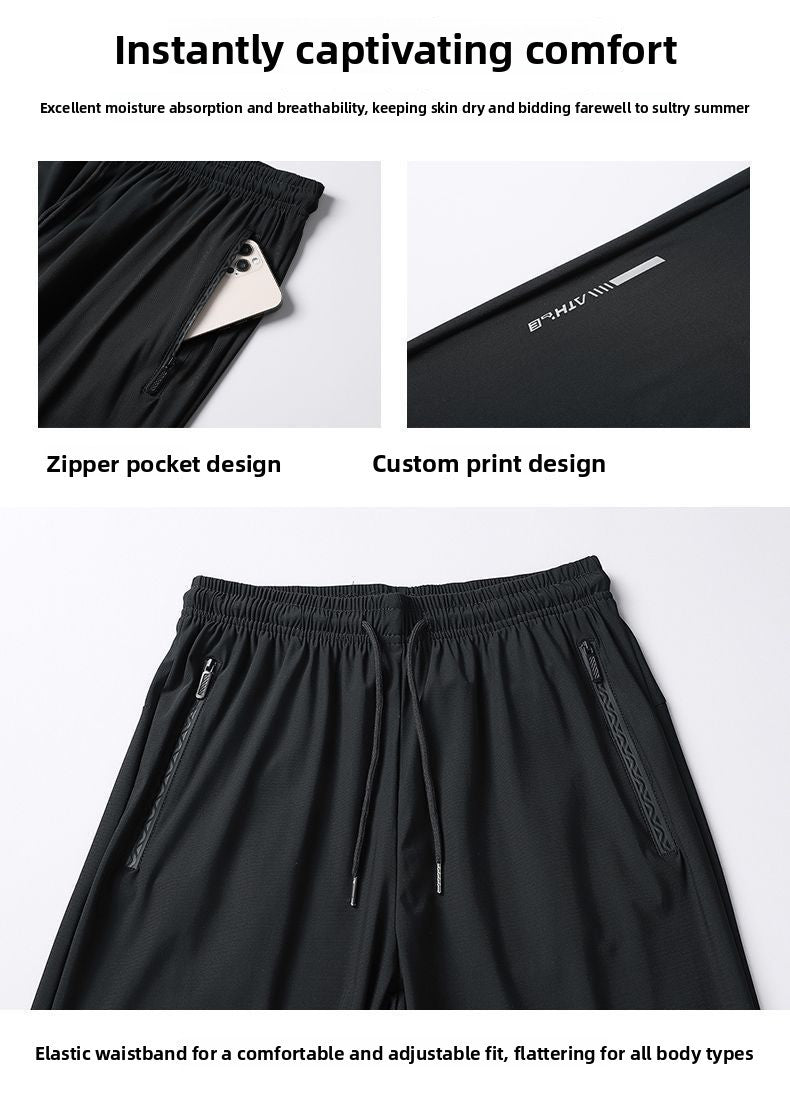 Ice Silk Casual Pants for Summer Thin Loose Fast-drying Stretch Breathable Sports Pants Jogger Man Gym Shirt Quick Football Mens