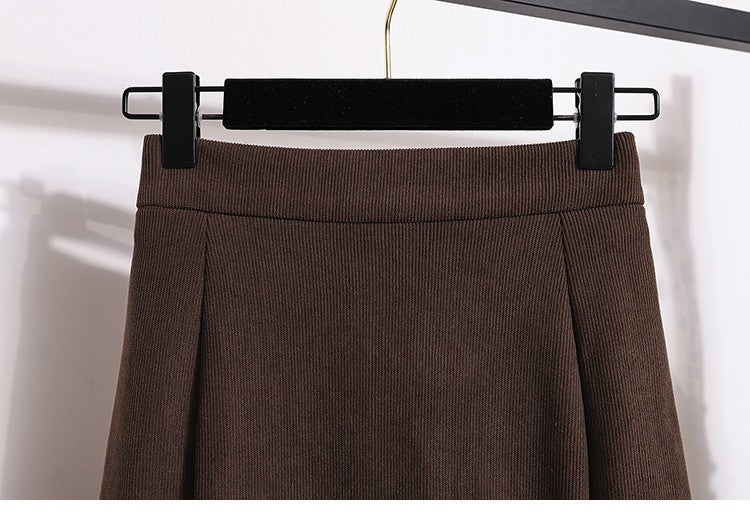 Plus Size Skirt Women 2024 Winter High Waist Elastic Velvet A Line Mermaid Skirt Korean Style Elegant Brown Or Black Long Skirts