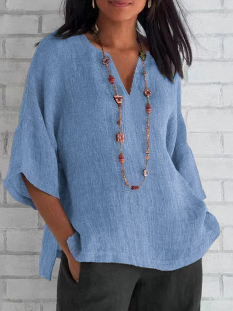 Women's Cotton Shirt 2024 Summer V-Neck Loose Casual Blouse Women Top Femme ?????? ??????? Bluzki Damskie Letnie Black Blouse