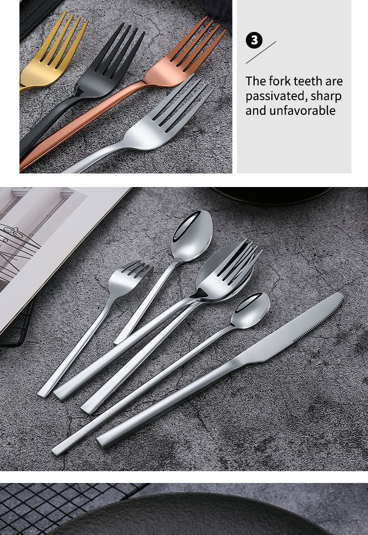 Western Tableware Black Dinnerware Set 6 Pieces Cutlery Set Stainless Steel Knife Fork IceTea Spoon Party Classic Silverware Set