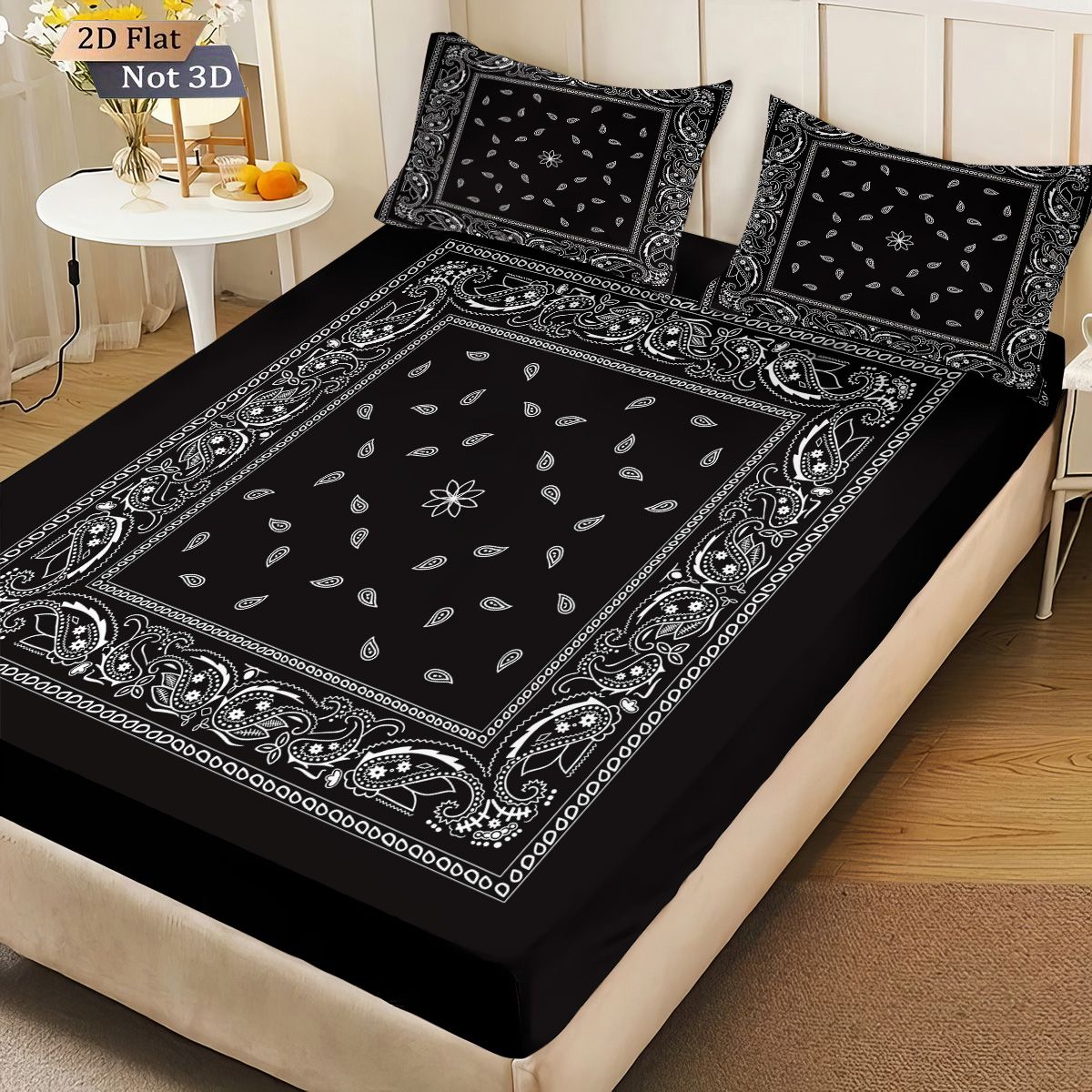3pcs Retro Black Wave Pattern Print Coreless Bed Sheet Set Multiple Sizes Soft Bedcover Bedroom Bedding Decoration