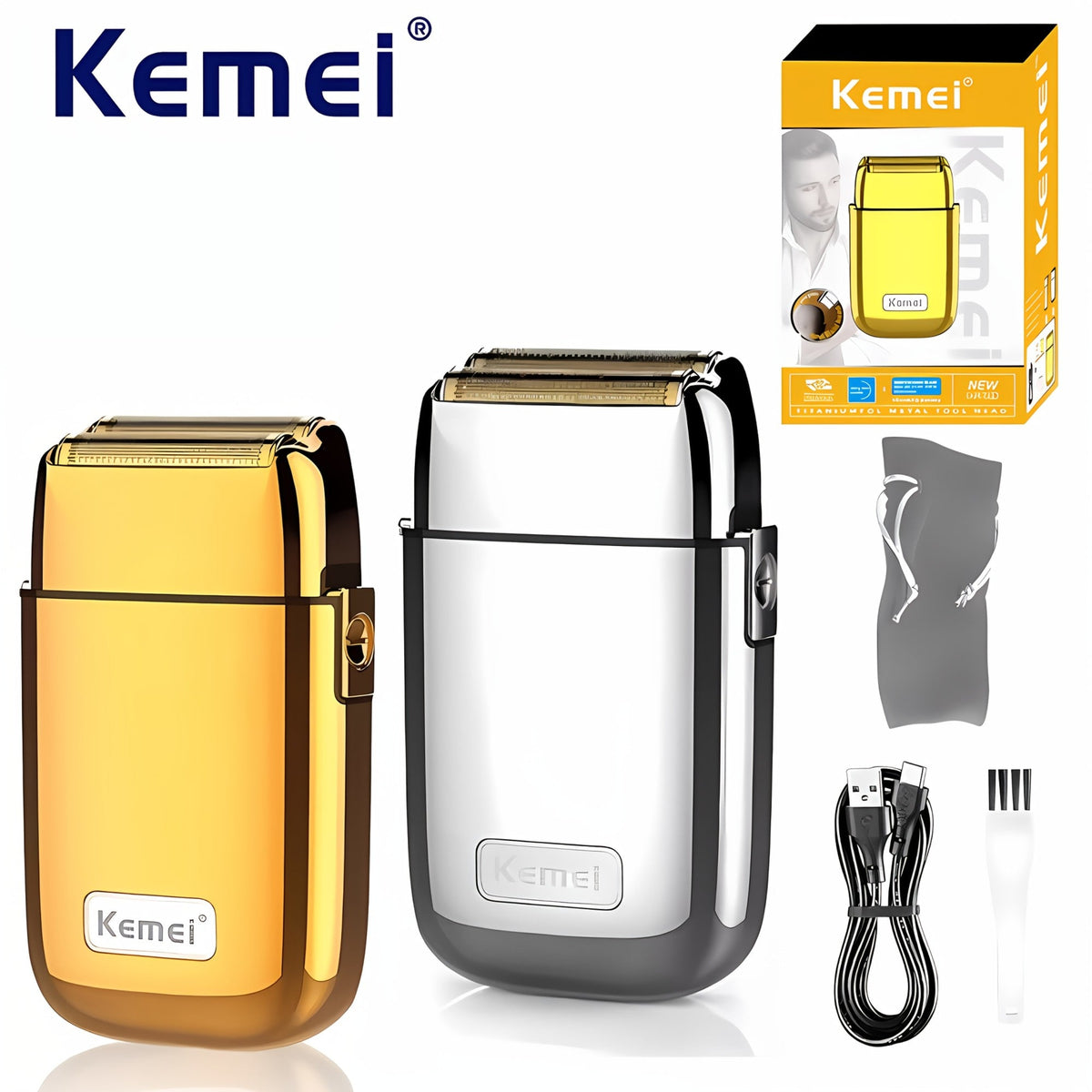 Kome KM-TX1 Men's Electric Shaver Double Blade USB Charging High-End Metal Gift Box Shaving Razor for Smooth Facial Hair Removal