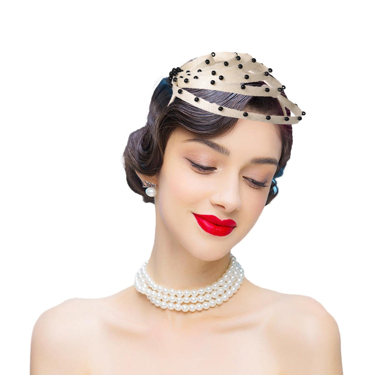 Royal Blue Fascinator Hat with Faux Pearls - Elegant Wedding Headdress, Derby Hats for Women, Cocktail Tea Party Church Events