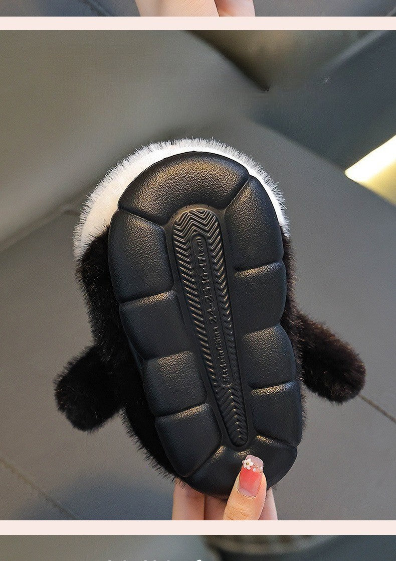 Cute Penguin Boys' Girls' Cotton Slippers 2025 New Winter Fashion Children's Eva Cotton Shoes Non Slip Warm Velvet Home Slippers