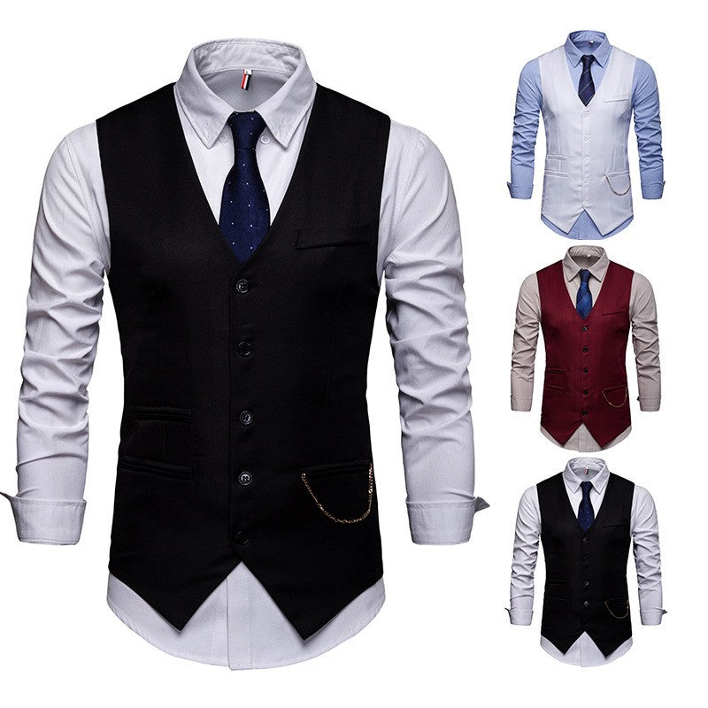 High Quality Men Suit Vest Waistcoat Chain Business Slim Groom Groomsman Wedding Men's Dress Blazer Vests Formal Party V05
