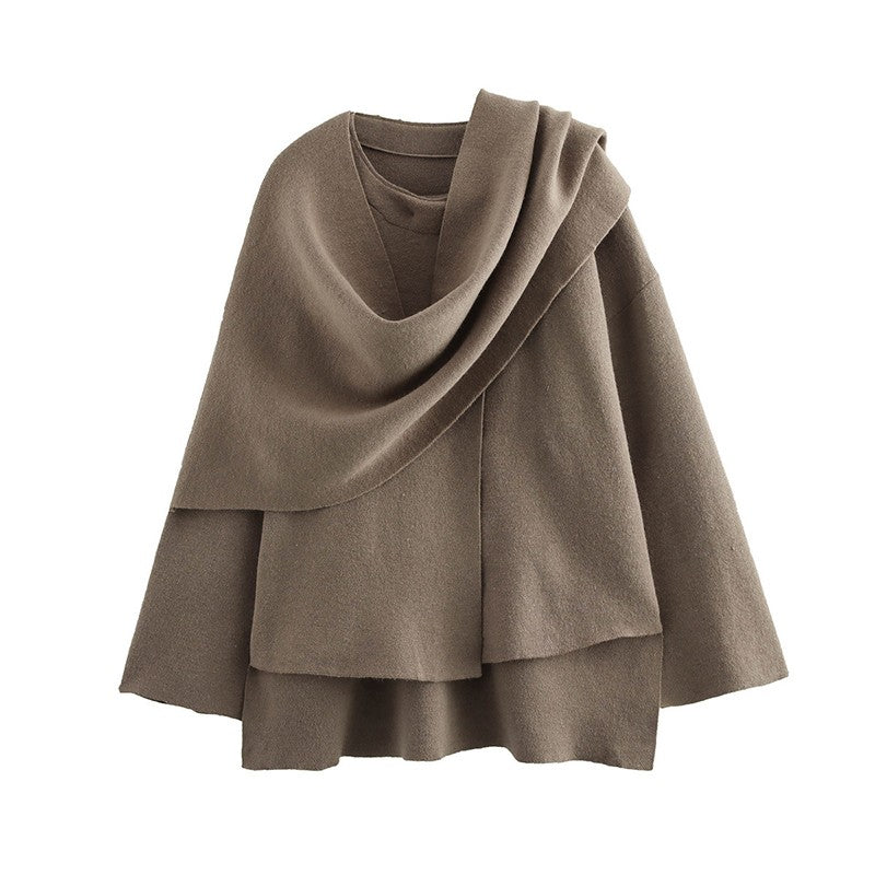 Elegant Coat Women Scarf Collar Long Sleeve Button Irregular Jackets European and American Style Streetwear Casual Outerwear