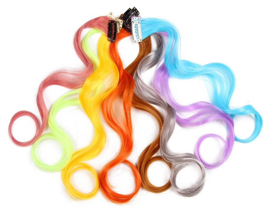 Synthetic Rainbow Wavy Hair Extensions Long Hair Extensions One Single Clip In Wigs Colorful Synthetic Fiber False Fake Hair 20";;VERDADEIRO;;"Q33,20inches