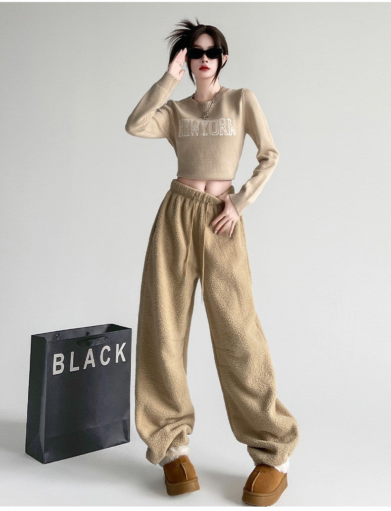 2025 New Winter Velvet Thick Pants Men Warm Straight Casual Pants Streetwear Loose Wide Leg Pants Thicken Lamb Wool Trousers