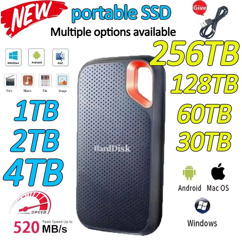 External Hard Drive 4TB Portable SSD High-speed Solid State Drive 256TB Large Capacity Hard Disk Storage Device for Laptops/Mac