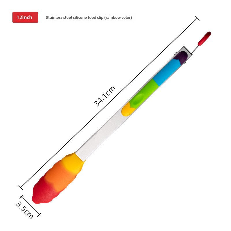 Heat-resistant silicone food tongs kitchen tool stainless steel food tongs anti-scald steak tongs barbecue tongs bread tongs