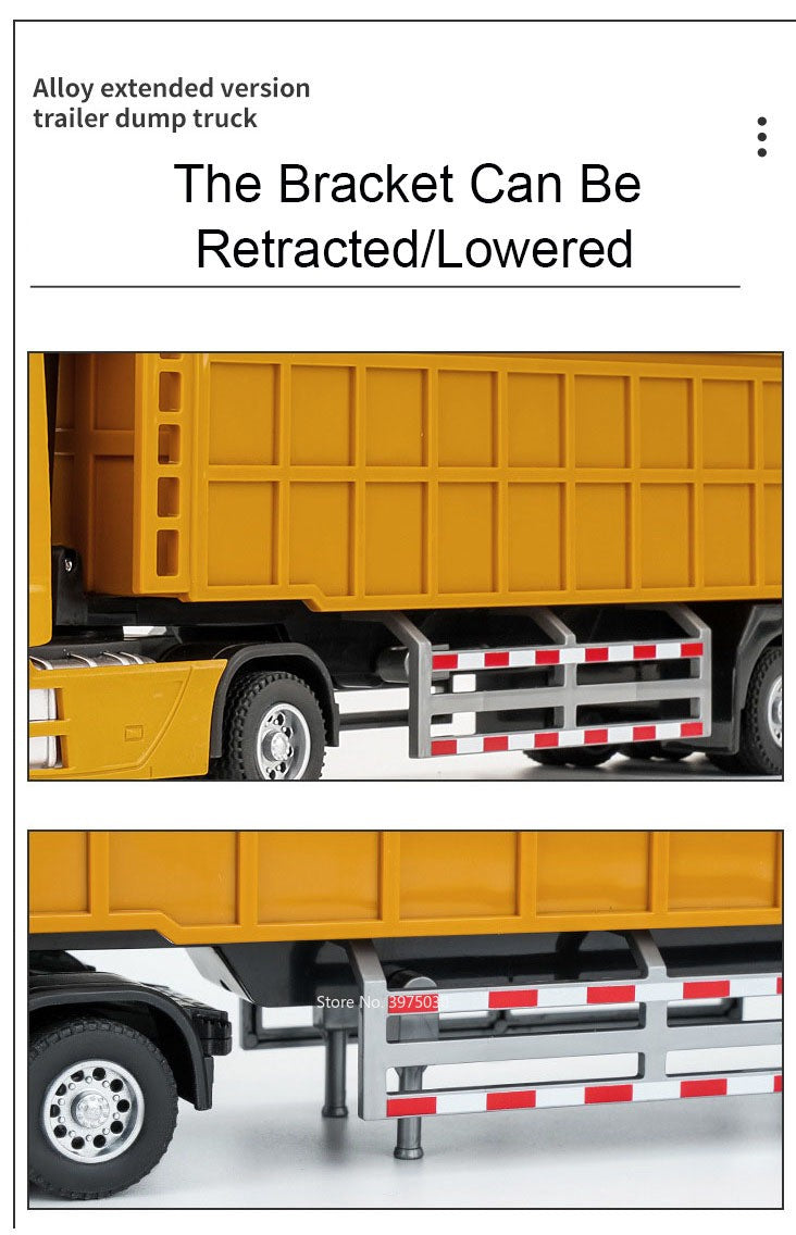 1:50 Miniature Trailer Dump Truck Cars Toys Model 3 Doors Opened Extended Engineering Vehicle Light Sound Car Boys Festival Gift