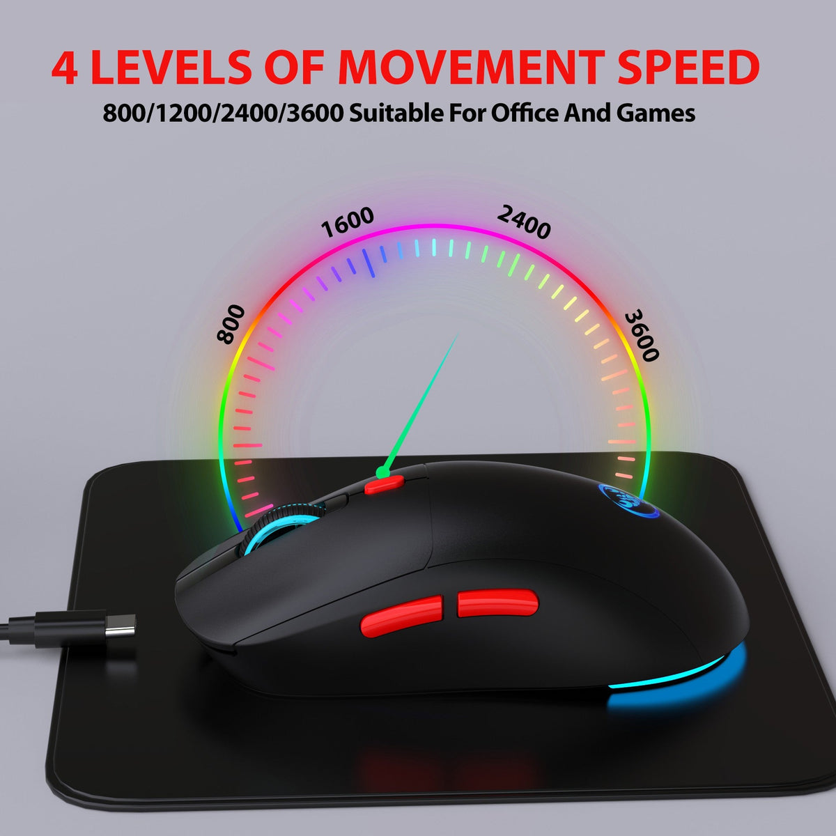 Rechargeable 2.4G USB Wireless Mouse Adjustable 3600dpi 7 Colors RGB Comfortable Mice for Home Office Laptop Computer Gamer