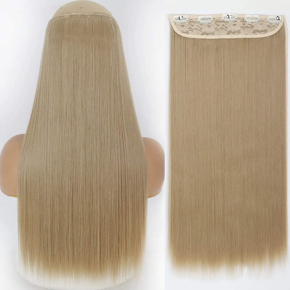 Long Straight Hairstyle 5 Clip Natural Hair Extension Synthetic Fiber Heat-Resistant Hairpiece 22"32" Black Brown Blonde