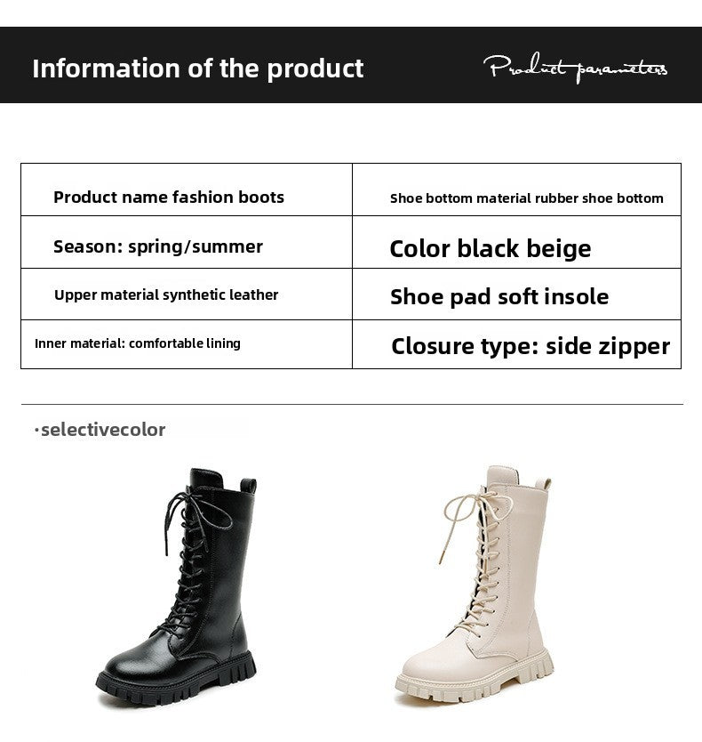 2025 Autumn/Winter Fashion Cool Baby Girls Warm Square Heel Round Toe Casual Lace-Up Comfortable Kids Black Mid Boots