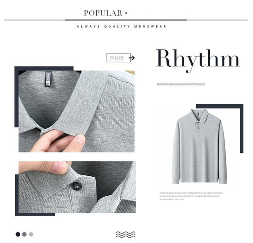 100% pure cotton spring and autumn fashionable men's collar striped long sleeved polo shirt brand embossed casual T-shirt