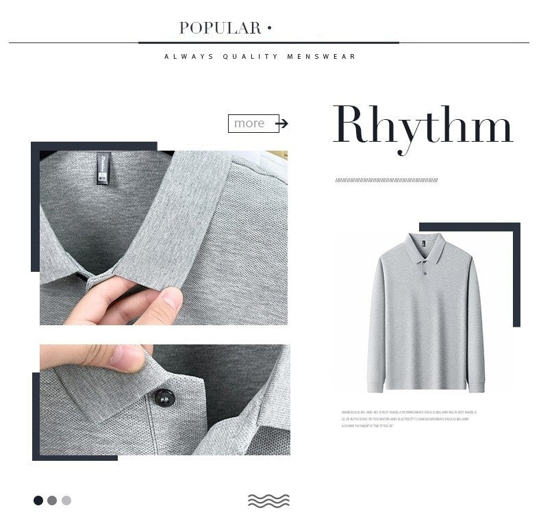 100% pure cotton spring and autumn fashionable men's collar striped long sleeved polo shirt brand embossed casual T-shirt