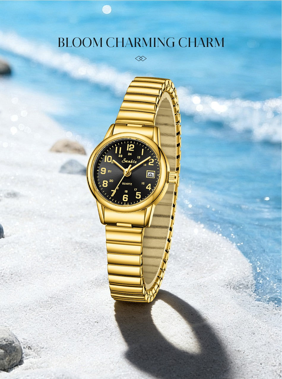 SUNKTA elegant Women's Watch 12/24 waterproof calendar women's quartz wrist watch fashion ladies vintage watches reloj de mujer