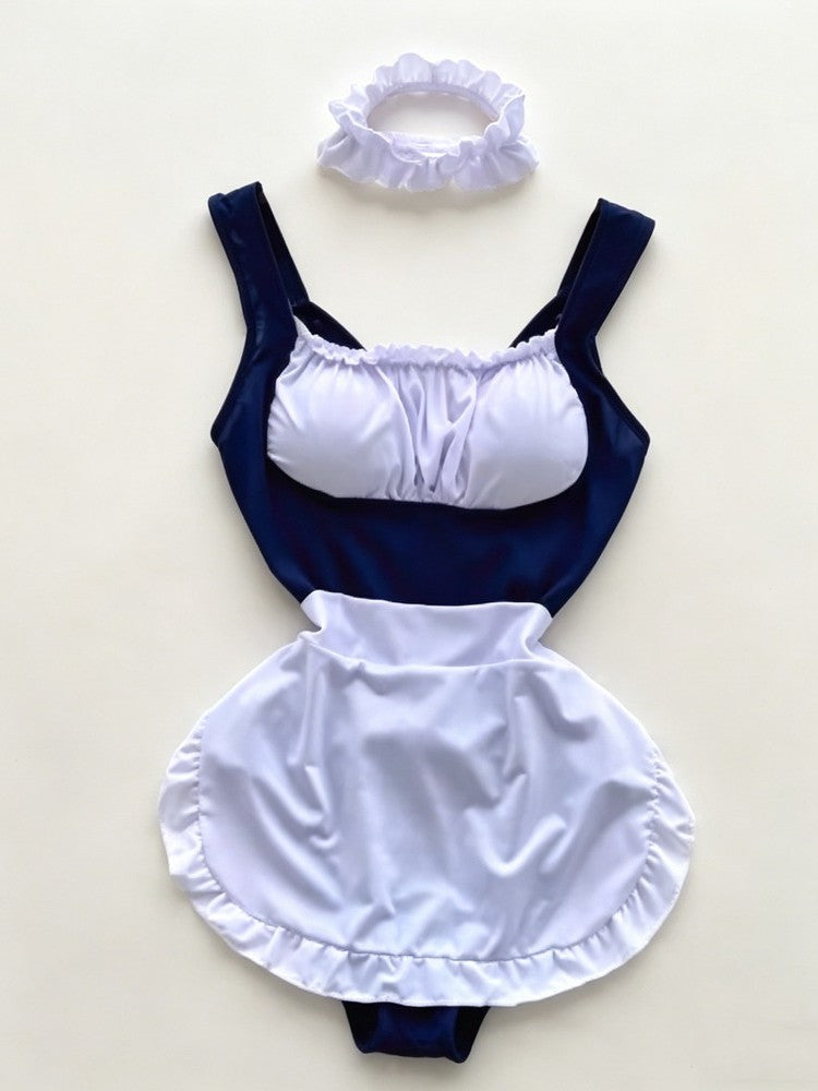 Role Student Complete Maid Cosplay School Costume Set Ruffle Cosplay Vacation Halloween Outfit Halter Dress Set Outfit Costume