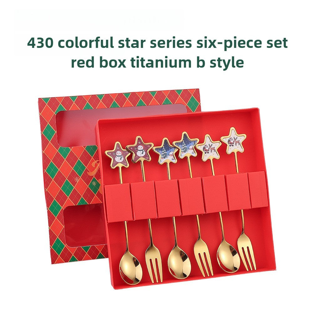 Christmas Themed Cutlery Set Stainless Steel Creative Cartoon Knife Fork Spoon 2/4/6pcs Set Holiday Gift Cutlery Decoration