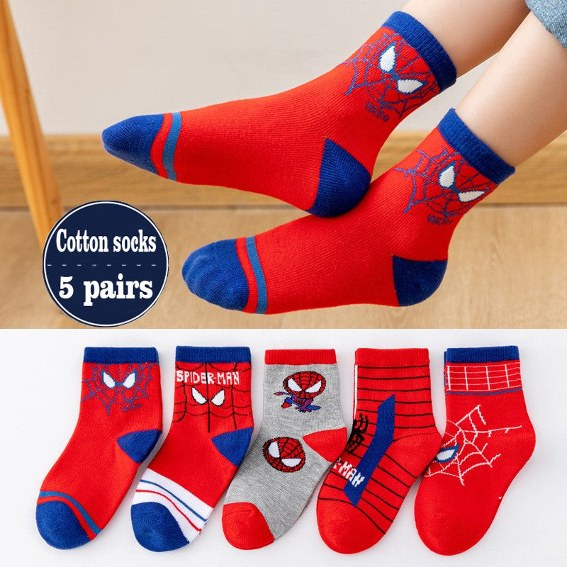 5Pairs Sanrio Cinnamoroll Kuromi Kawaii Spring and Autumn Cartoon Middle Tube Socks For Girls Boy Children Mid-calf Cotton Socks