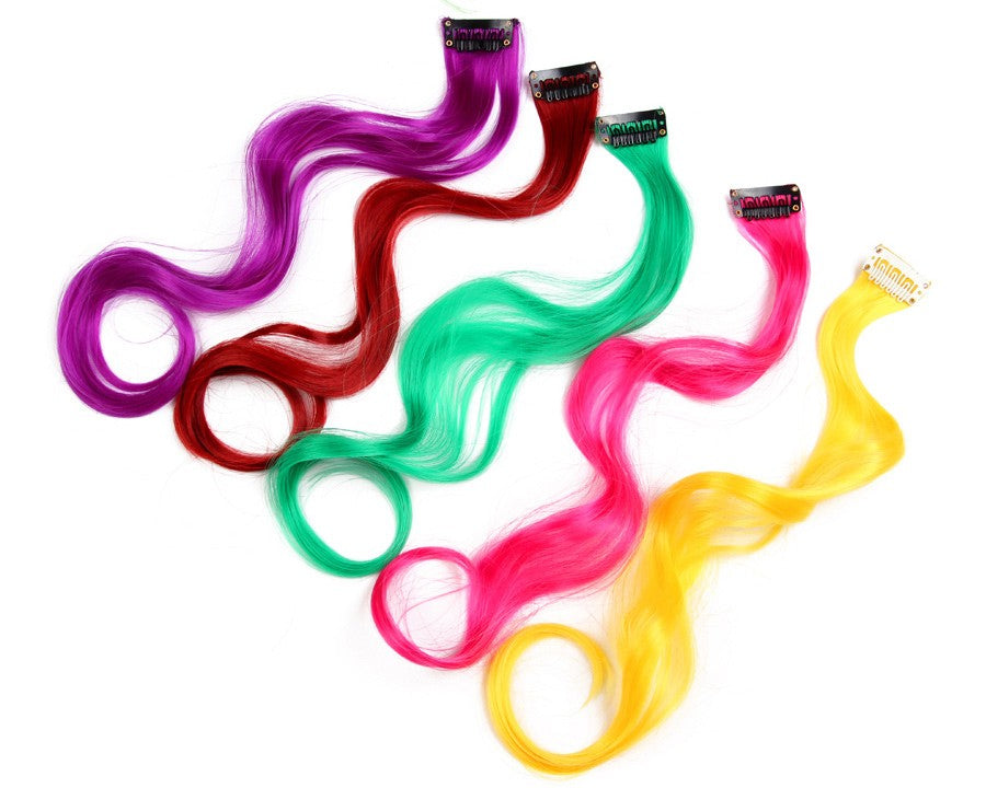 Synthetic Rainbow Wavy Hair Extensions Long Hair Extensions One Single Clip In Wigs Colorful Synthetic Fiber False Fake Hair 20";;VERDADEIRO;;"Q33,20inches