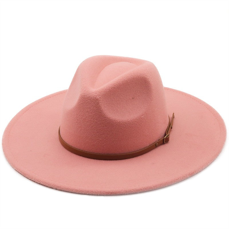 9.5cm Wide Brim Fedora Hats with Brown Belt Autumn Winter Women Party Top Hat Men Jazz Retro Cowboy Felt Cap Panama Sun Hat
