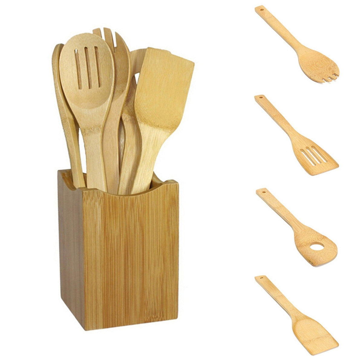 7 Piece Bamboo Cooking Utensil Set Cooking Spoons And Spatulas Kitchen Tools For Nonstick Pan And Cookware Cooking Tools