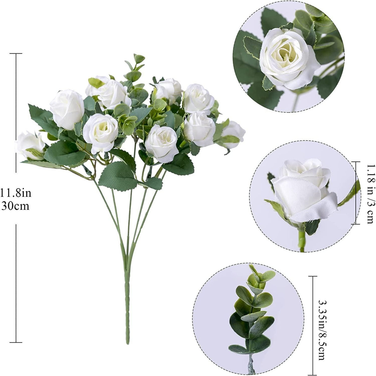 10 Heads pink Artificial Silk Rose Flowers Fake White Eucalyptus Peony Flower Bouquet, for Home Wedding Party Garden Decoration
