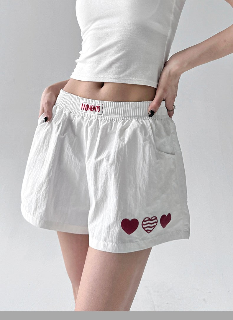American Sle Spicy Girl ort Pants Women's Summer New Embroidered Heart Sport Yoga Slimming Tee-Quarter Length Hot Pants