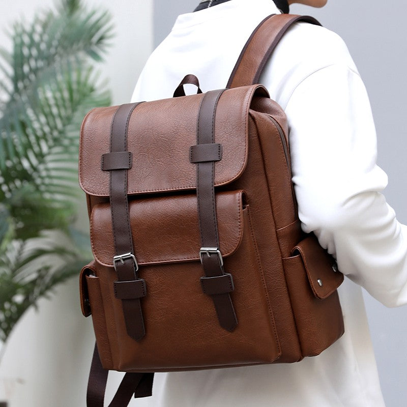 2023 Men Backpack PU Leather Bagpack Large Laptop Backpacks Male Mochilas Black Schoolbag For Teenagers Boys Brown Sac A Dos