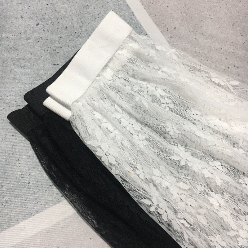 Transparent Sexy Lace Mesh Skirt Elastic High Waist Black White Tulle Mini Skirts Womens Skirt Korean Fashion