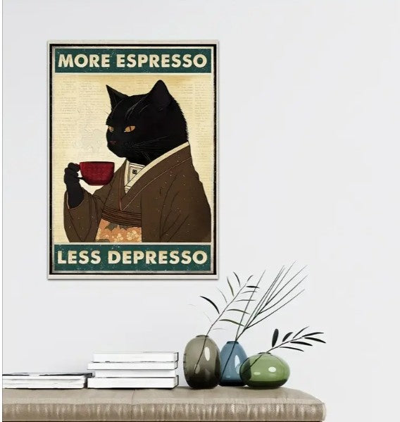 Art quote you are pooping black cat kitten reading newspaper in toilet funny animal poster retro art living room decoration
