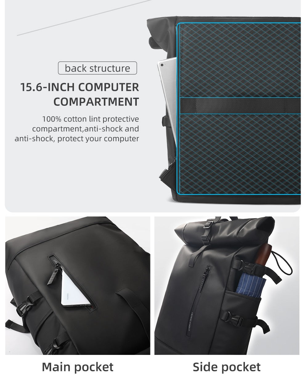 HK Expandable Travel Backpack Men Large Capacity Waterproof 15.6” Laptop Bag Hiking Rucksack Cycling Daypack Bag with USB Port