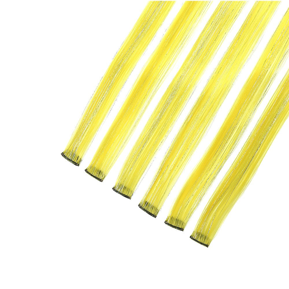 Synthetic 6pcs Clip in Hot Pink Hair Extensions Mix tinsels, 22 Inch Colored Hair Extensions, 2 in 1 Rainbow Hair
