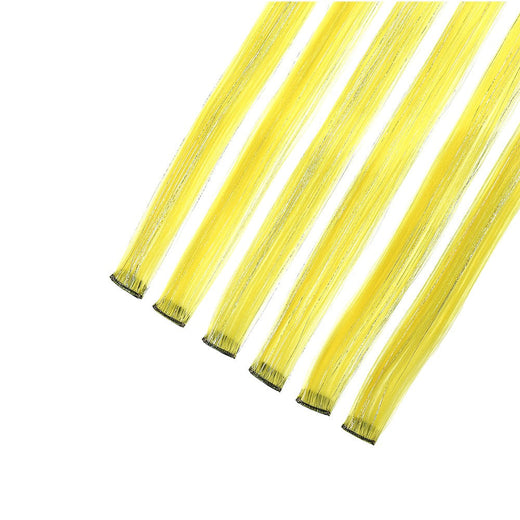 Synthetic 6pcs Clip in Hot Pink Hair Extensions Mix tinsels, 22 Inch Colored Hair Extensions, 2 in 1 Rainbow Hair
