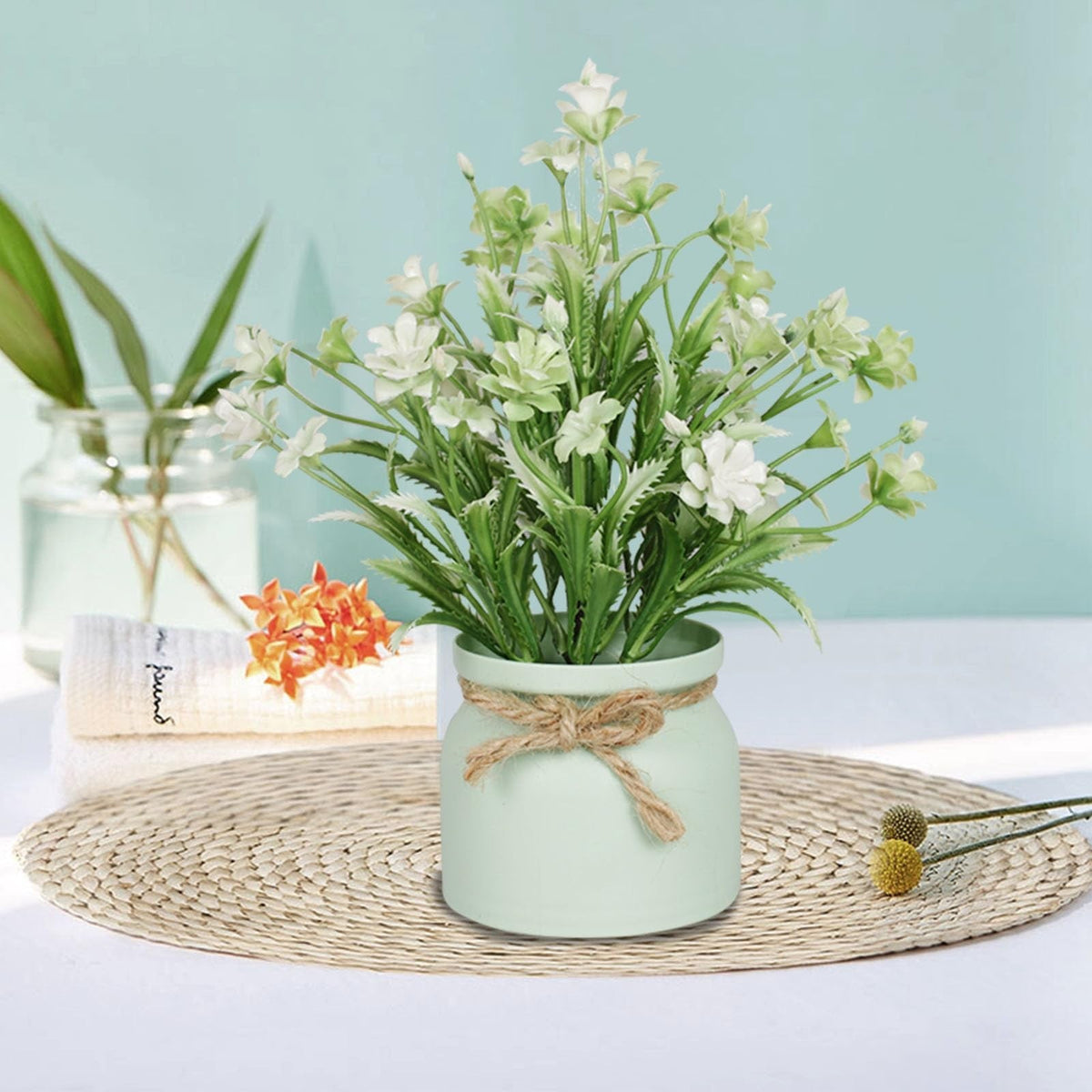 Artificial Pot Flowers Small Fake Plants with Pot Mini Potted Plants for Home Room Office Party TableTop Decoration Fake Potted