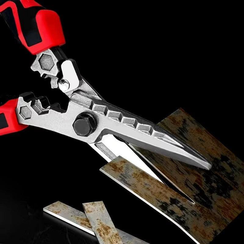 Multi-Functional Electrician Scissors, Crimping Wire Cutting Tool with Wrench Function for Metal Sheet and Cable Cutting