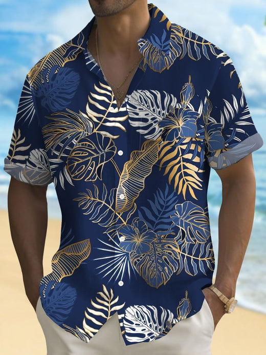 Hawaiian Plant Golden Leaves 3D Print Men's hawaiian Shirt Outdoor Street Casual Summer Turndown Short Sleeve Polyester Shirt