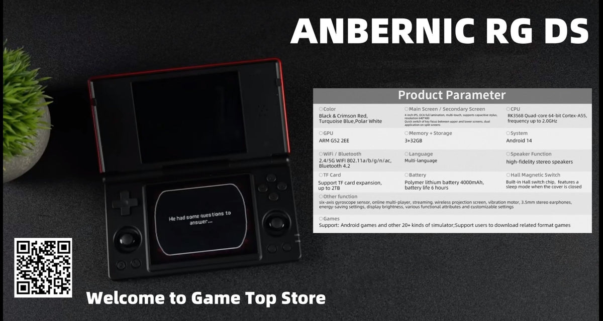 Anbernic RG DS Video Game Console Dual 4.0” IPS Screen Android 14 Support Dual Application On Split Screens & Hall PSP Gifts