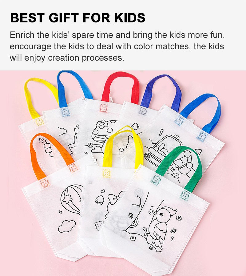 20Pcs DIY Coloring Bags with Markers Carnival Art Party Goodie Bags for Kids Eco Mini Non-Woven Fabric Shopping Storage Bags