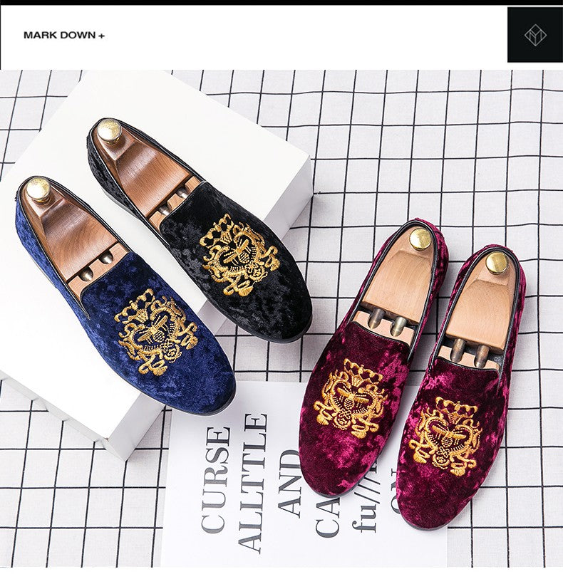 2022 Wedding Dress Shoes Casual Men Loafers New Big Size Lazy Peas shoes Embroidery Moccasins Shoes Suede Leather shoes Zapatos