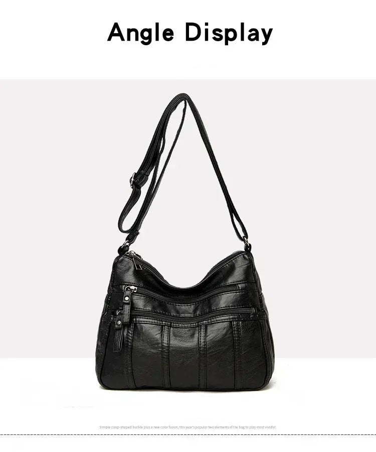 Fashion Soft Leather Crossbody Bags for Women 2025 Casual Female Multi Pocket Messenger Bags Retro Handbags Ladies Shoulder Bags