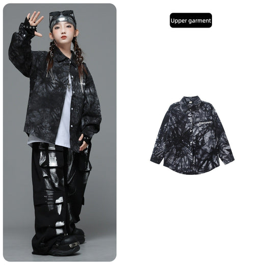 Kids Hip Hop Clothing Shiny Black Coat Top Black Street Jogger Pants for Girls Boys Jazz Dance Costume Clothes