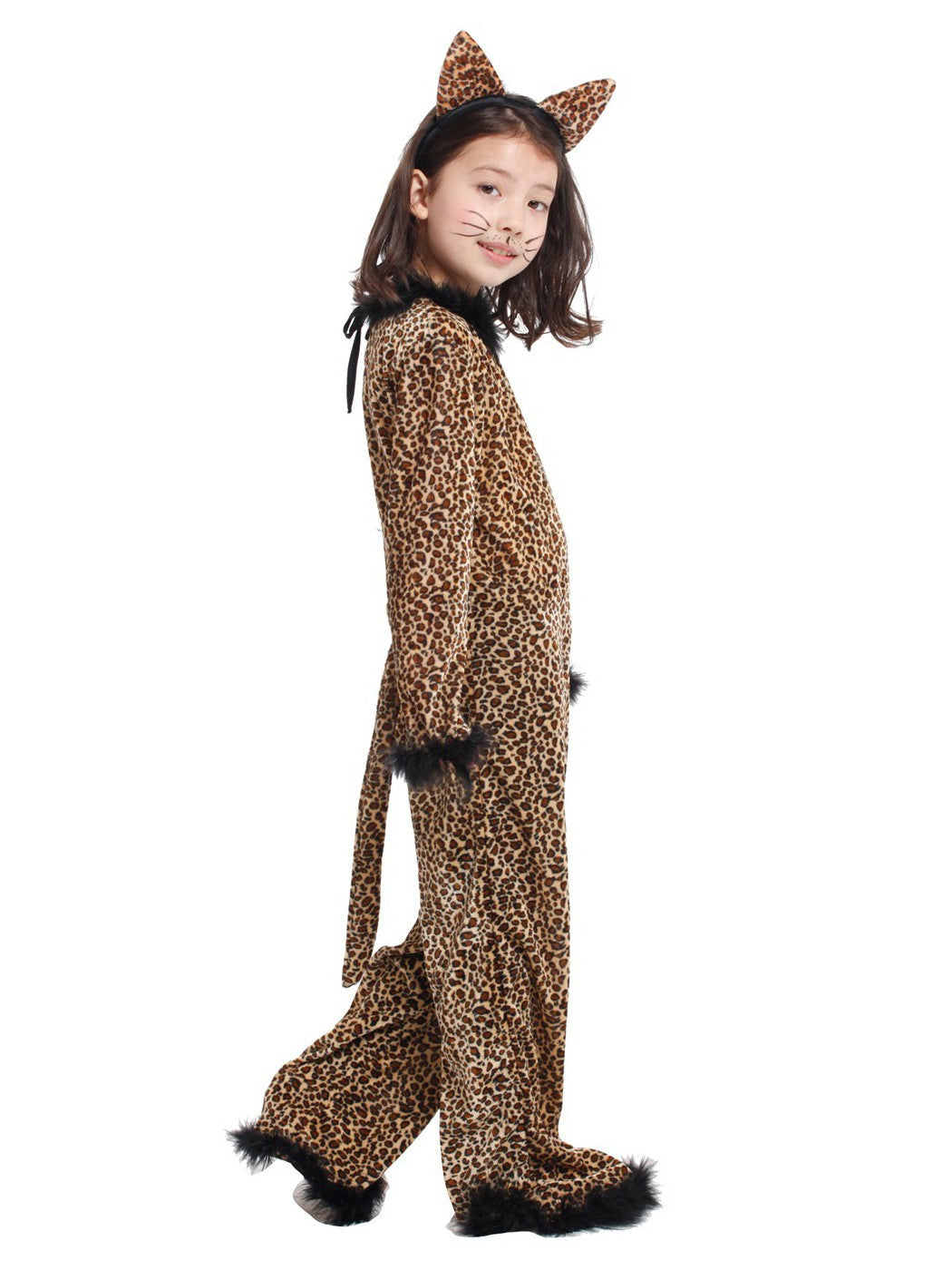4?10Y Girls Leopard Animal Cosplay Jumpsuit, Kids Costume for Halloween Purim Carnival Mardi Gras Party